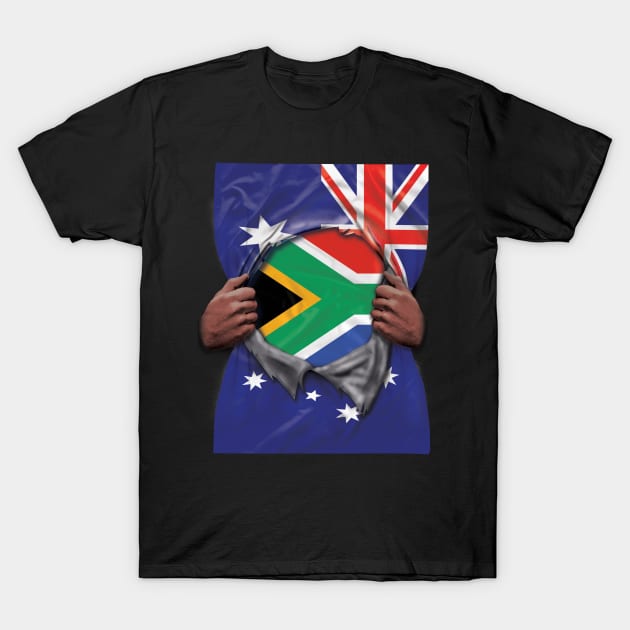 South Africa Flag Australian Flag Ripped - Gift for South African From South Africa T-Shirt by Country Flags